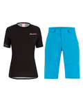 SANTINI MTB dres i hlače - SASSO MTB LADY - crna/tirkizna