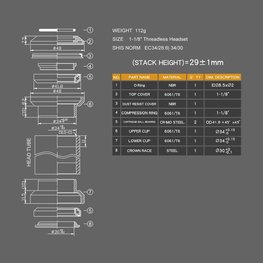 LONGUS sastav glave - HEADSET 28,6mm - crna