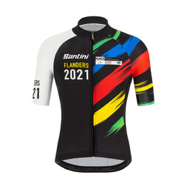 SANTINI dres kratkih rukava - UCI WC FLANDERS 2021 - crna/duga