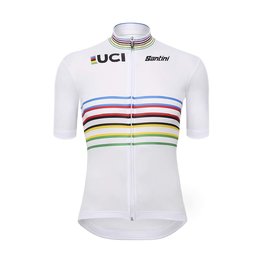 SANTINI dres kratkih rukava - UCI WORLD CHAMPION MASTER - bijela/duga